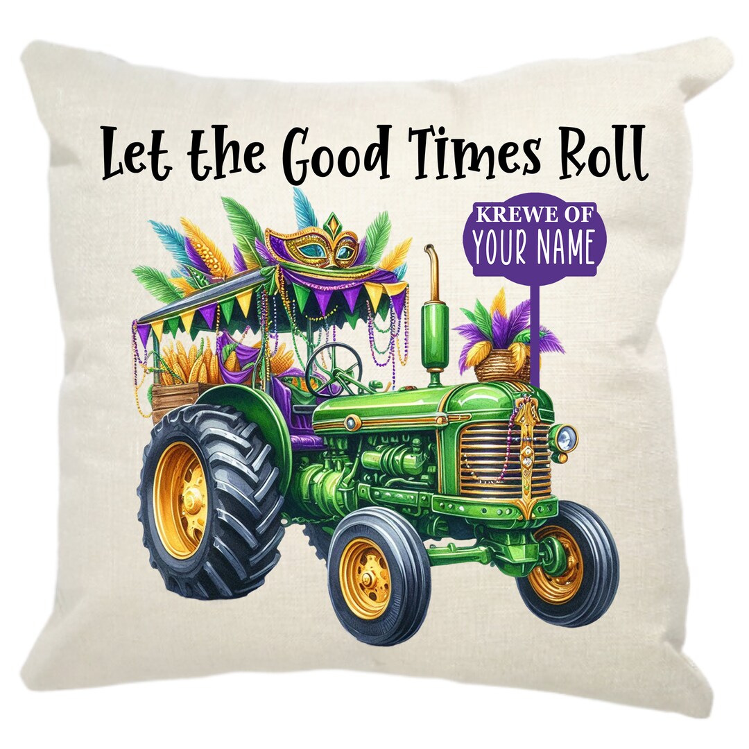 Mardi Gras Pillow, Mardi Gras Float Tractor Personalized Pillow, Krewe
