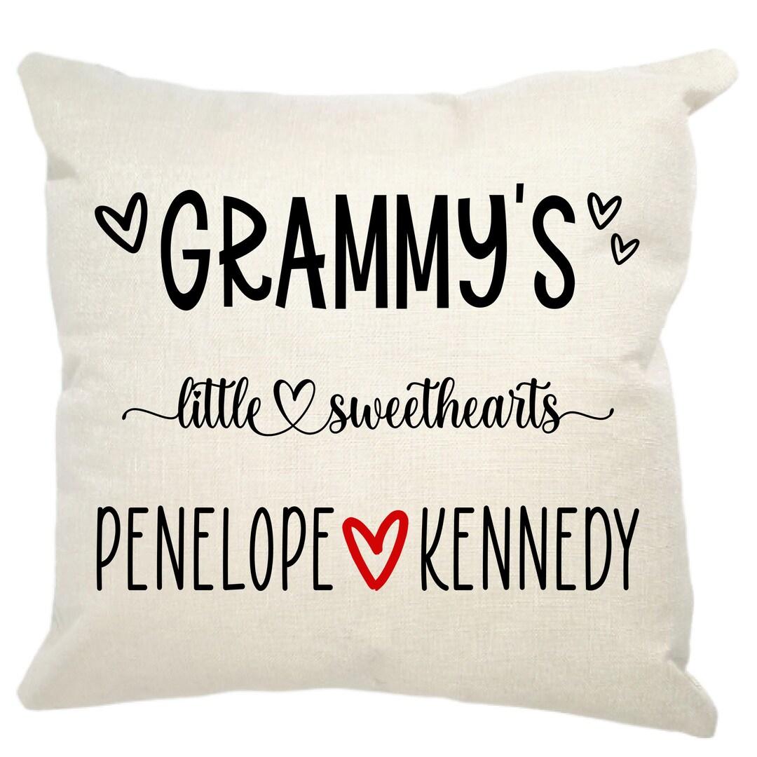 Personalized Grandma Pillow, Grandkids Names With Hearts, Personalized