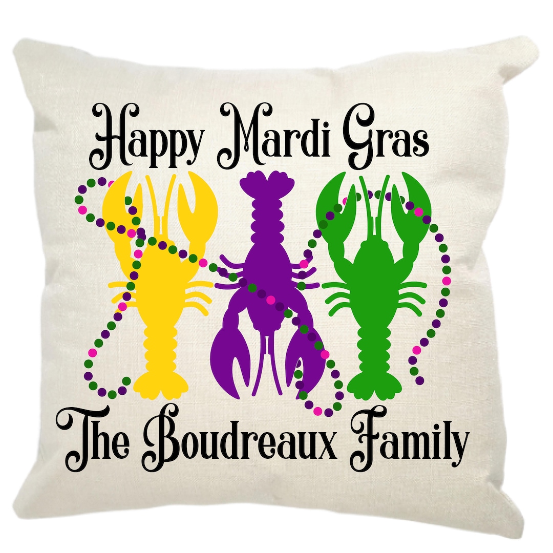 Personalized Mardi Gras Crawfish Pillow, Mardi Gras 2023, Mardi Gras