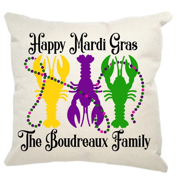 Personalized Mardi Gras Crawfish Pillow, Mardi Gras 2023, Mardi Gras Decor, Crawfish and Beads, NOLA Gift, New Orleans, Louisiana, Carnival