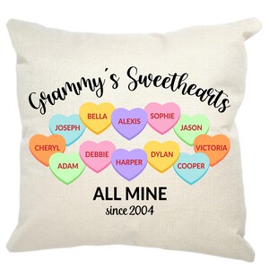 Personalized Conversation Hearts Valentine's Day Pillow, Gift for Her, Valentines Day Décor, Family Name, Nana Gift, for Grandma, Customize