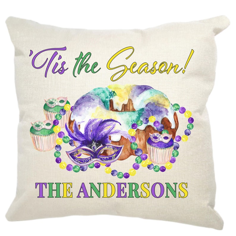 Mardi Gras King Cake Pillow, Tis' the Season, Carnival Decor, Mardi