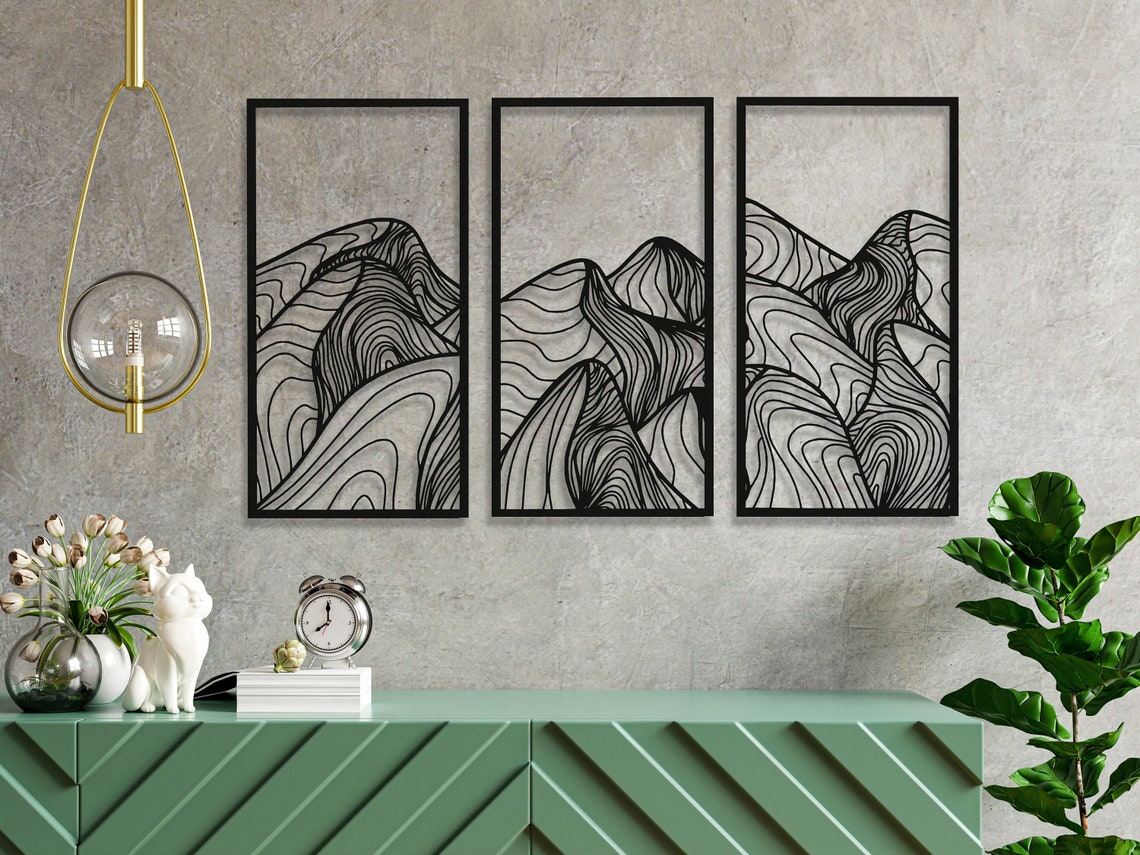 Metal Line Mountain Range Wall Decor Mountain Wall Art Deco Etsy