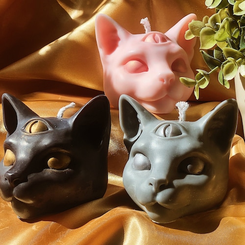 Mystical Third Eye Cat Head Candle Unique Vegan Soy Candle Etsy UK