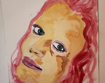 Roodharige Portret originele aquarel