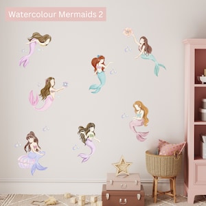 Watercolour Mermaid Decal, Mermaid Wall Decals, Fairy Wall Decals, Mermaid Wall Sticker