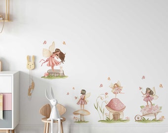 Fairy Flower Garden Fabric Wall Decal , Pretty, Floral , Nursery Fairy Decal