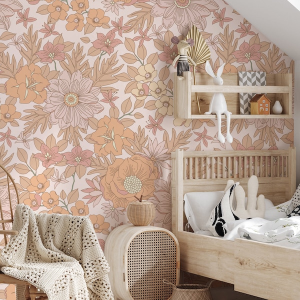 Little Boho Meadow, Wallpaper, Boho Wallpaper, Floral Wallpaper, Nursery Wallpaper, Flower Wallpaper, Girl Nursery Wallpaper, girl nursery