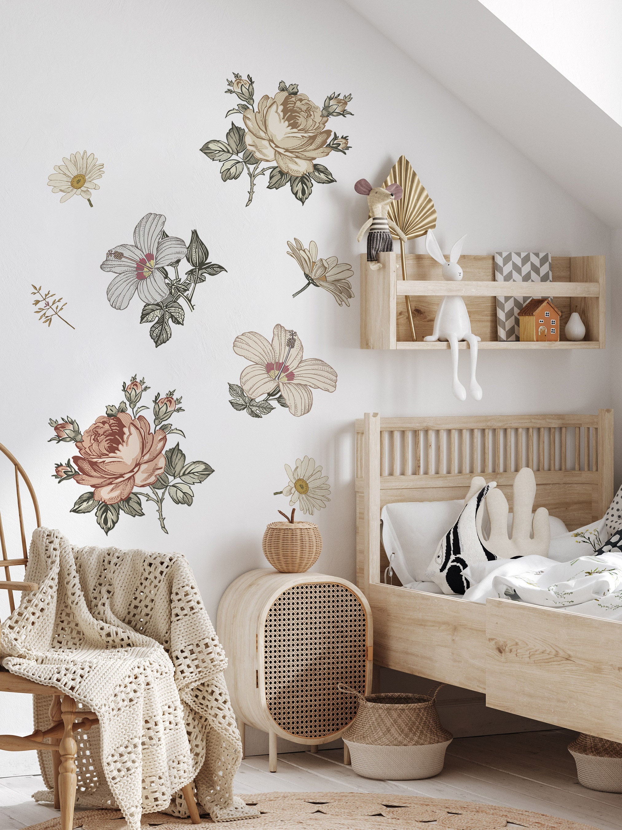 Kiwistar Adesivo Murale Rami Con Fiori – Wall Sticker Rimovibile 40x26 Cm, Colore Pastello Arancio, Per Decorare Il Soggiorno O La Cameretta!