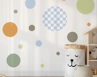 Large Circle Decals, Polka Dot Wall Sticker, Boy Room Decor, Boho Rainbow