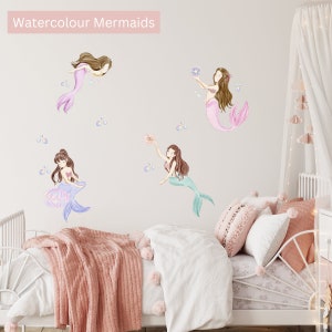 Watercolour Mermaids Decals, Mermaid Wall Decal, Fairy Wall Decal, Mermaid Wall Sticker
