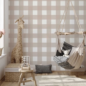 Blue Gingham Removable Nursery Wallpaper, Bold Check
