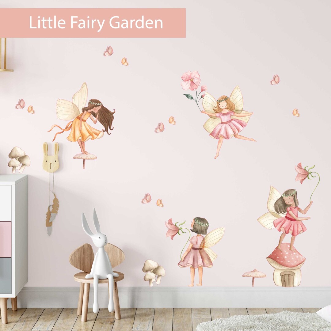 Little Fairy Flower Garden Decal, Nursery Decal, Girl Wall Decal, Girl