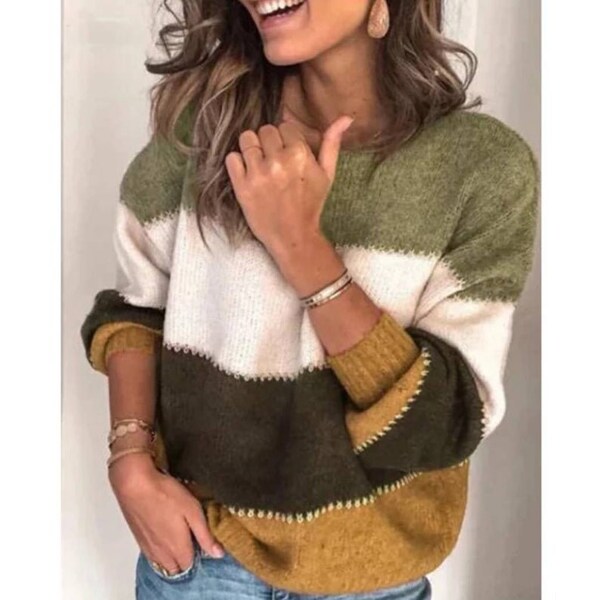Loose Striped Sweaters For Women | Pullover Plus Size Women's Sweaters Oversized Color Block Sweater Jumper