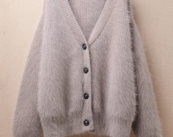 LIMITED EDITION Elegant Fluffy Sweater Long Mink Cashmere | Angora Fur Warm Lantern | Long Sleeve Cardigan Winter Sweater for Women | 1 Size