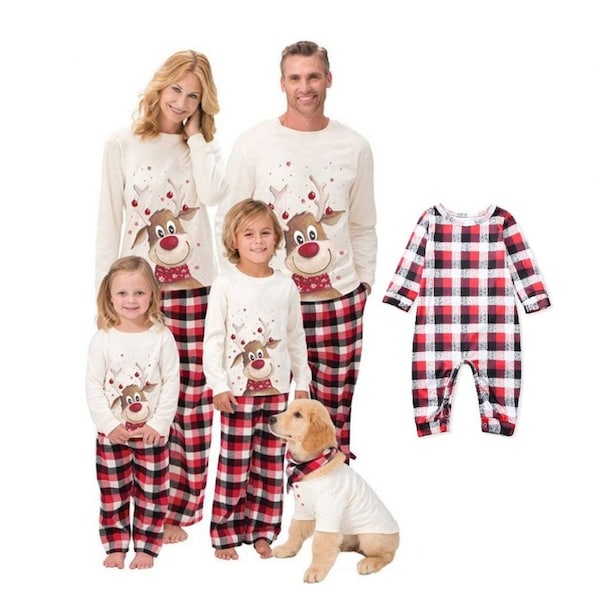 Christmas Deer Pajamas Set | Plaid Family Matching Outfits | Father Mother Children & Baby Sleepwear | Xmas Mommy and Me Pj's Clothes