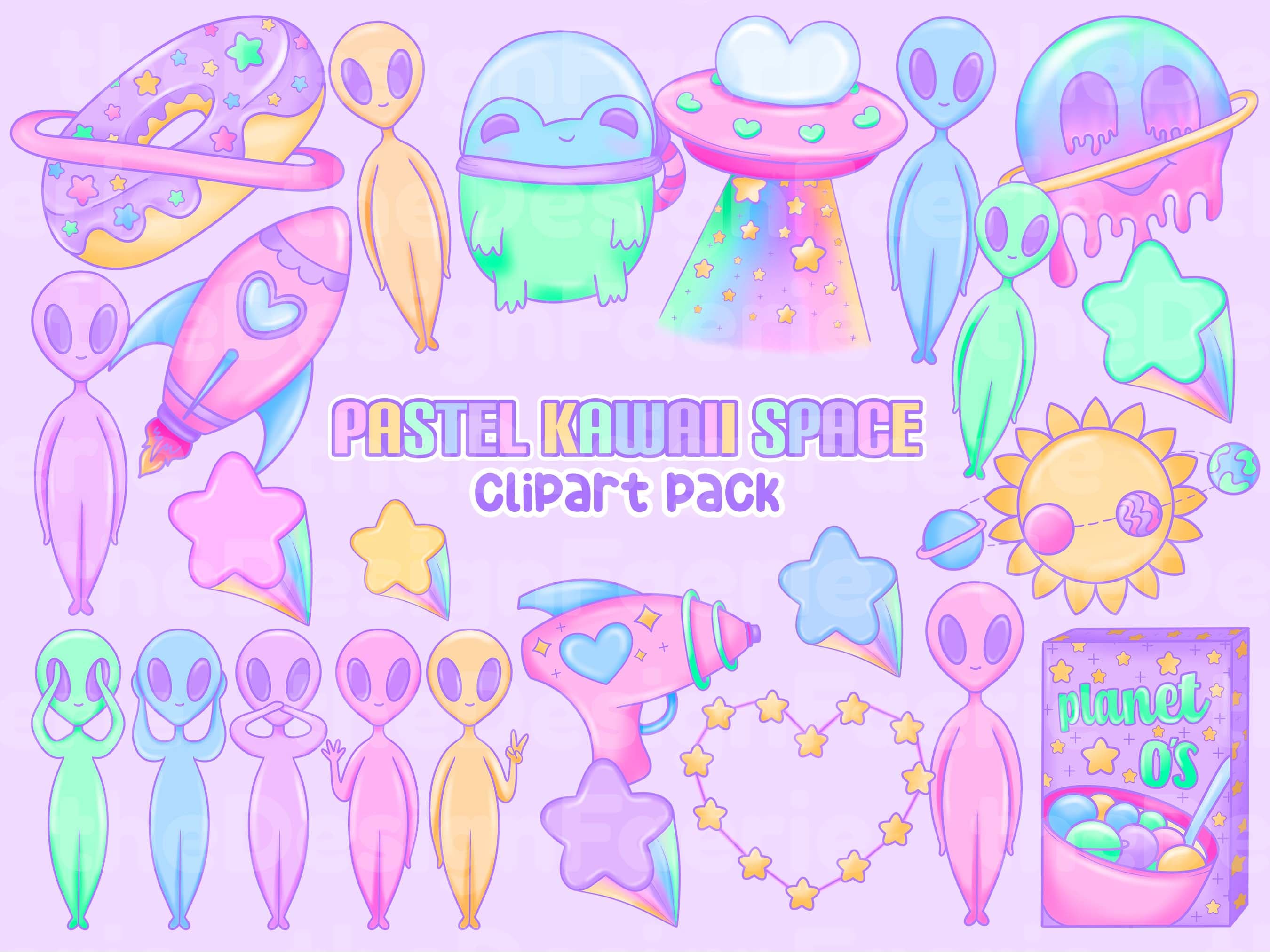 Pastel Kawaii Space Clipart Set 24 PNG Digital Drawings and Etsy Ireland