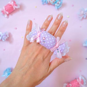 Adorable Fairy Kei Decora Pastel Candy Ring Accessory with Sparkly Rhinestones, Lace and Bows PICK ONE DESIGN - Kawaii Upcycled Fashion