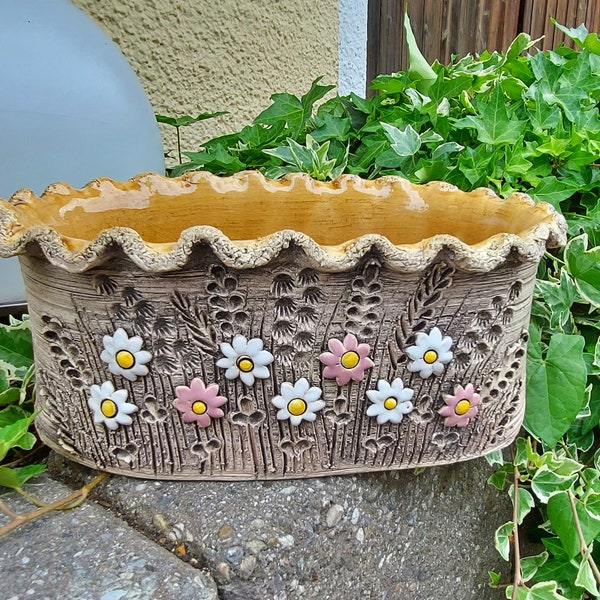 Blumenkasten aus keramik,Pflanzentopf keramik, Tontopf, Gartendekoration, Fensterbankdeko, Blumenübertopf