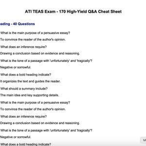 ATI TEAS Exam - 170 High-Yield Q&A Cheat Sheet