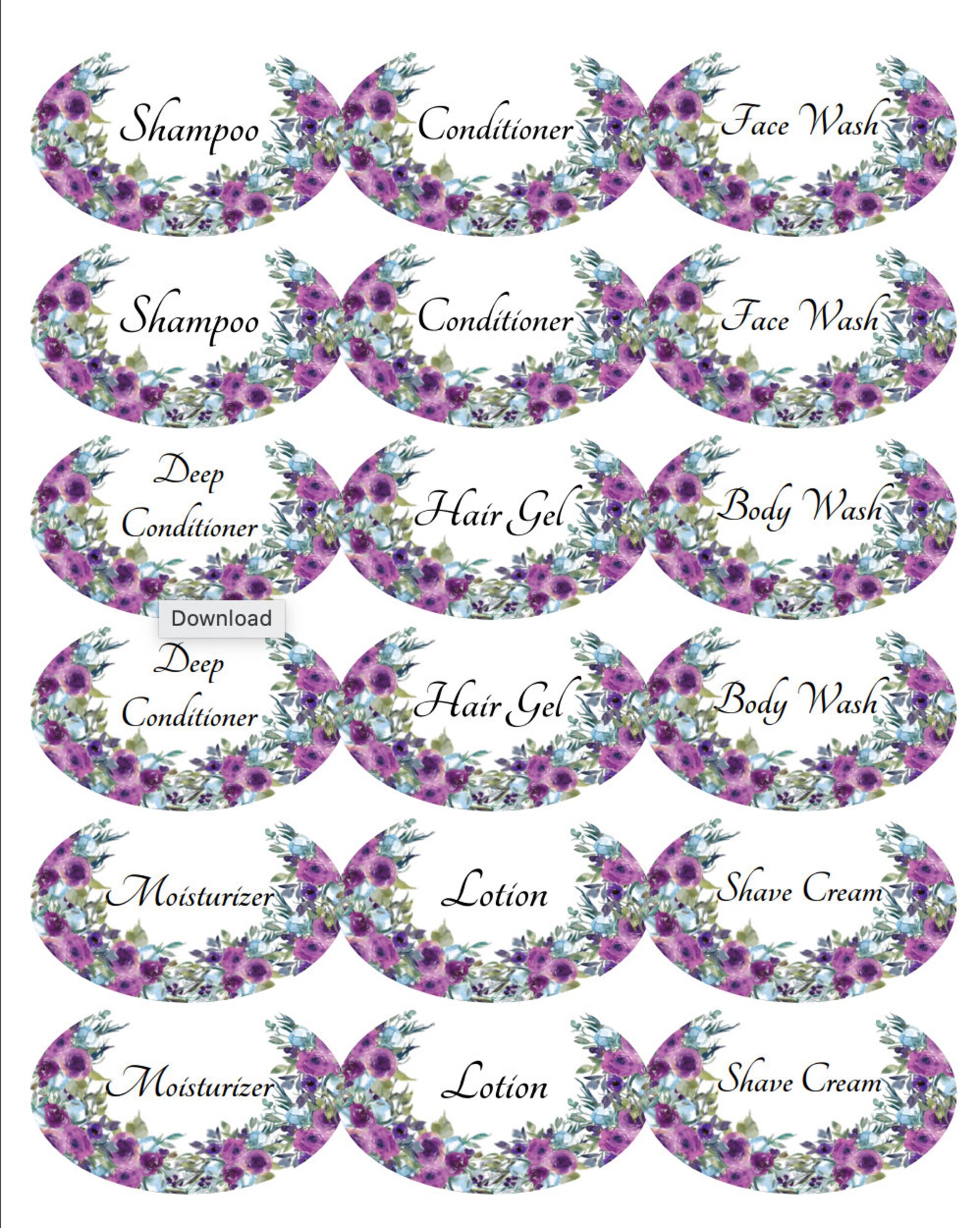 Floral Toiletry Printable Labels Etsy