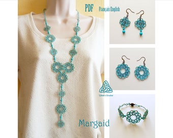 Jewelry set shuttle tatting tutorial rope, bracelet, earrings - PDF instant download - Margaid