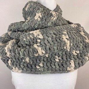 Handmade Crocheted Infinity Scarf Multi-Color Gray&#39;s and Cream