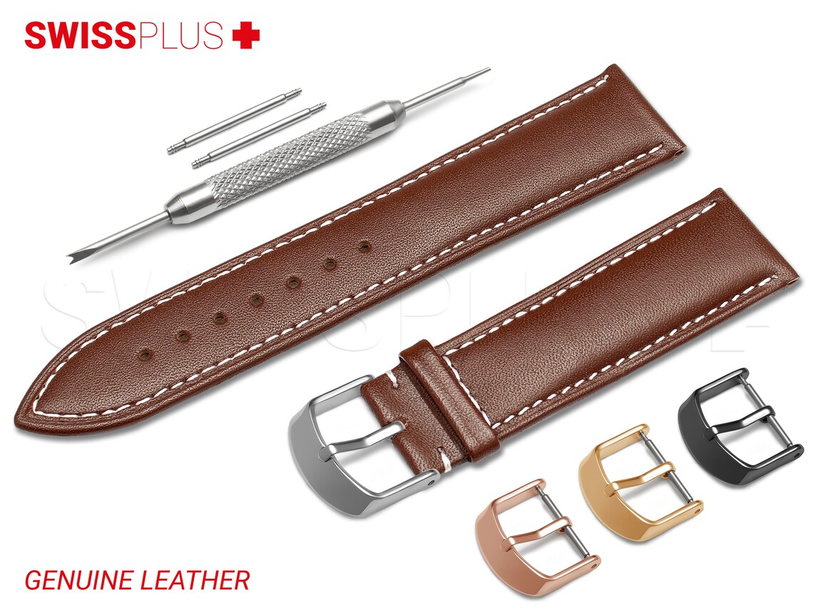 For SWISS Watch Strap Smooth Flat Padded Genuine Leather DARK Etsy
