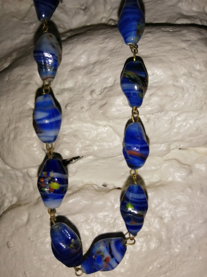 Vintage necklace hand blown glass beads Etsy