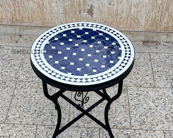 Moroccan Mosaic table - Round tile table top with metal legs coffee & dining table height - zellige table - patio furniture by Helloofez