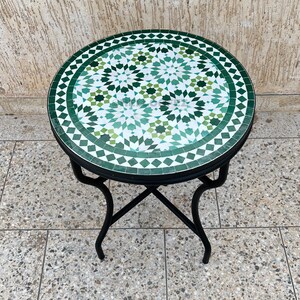 Round tile table - Moroccan mosaic dining table top with metal legs - handmade zellige table - Outdoor furniture designed by Helloofez