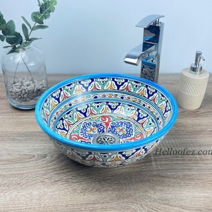 Bathroom vessel sink vanity - Ceramic Countertop wash Basin - Moroccan Style Bath Sink Bowl - Bathroom basin sink + Free Gift