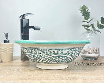 Mid-Century Bathroom countertop basin - Ceramic Vessel Sink Bowl - Small bath wash basin sink + Gift