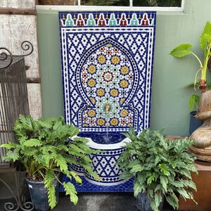 Wall Blue Moroccan Mosaic Water Fountain Large Spanish Fountain Design ...