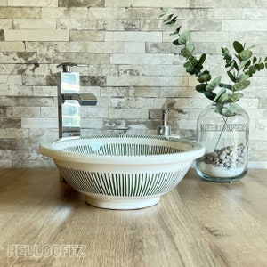 Lavabo de baño con encimera de cerámica hecho a mano - Baño boho - Diseño europeo - Aspecto moderno + un regalo especial para usted