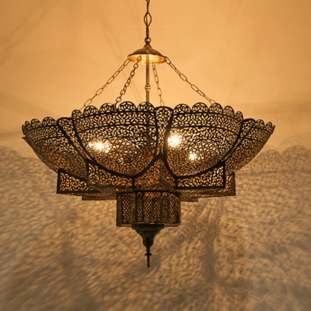 Moroccan Chandelier Brass Ceiling Pendant Light Handcrafted by