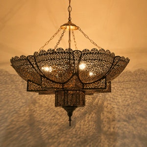 Moroccan chandelier brass ceiling pendant light handcrafted by Helloofez