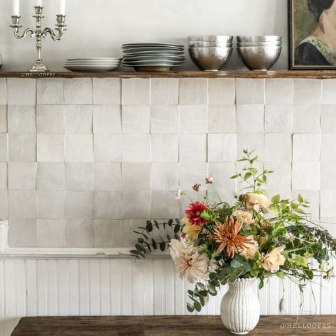 4x4 in Handmade Mosaic Tile / 5 Sq Ft Off-white Zellige Tiles for ...