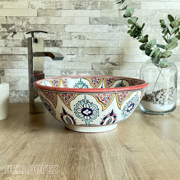 Lavabo vasque de salle de bain - Lavabo à poser en céramique - Bol de lavabo de style marocain - Lavabo de salle de bain moderne + un cadeau spécial pour vous