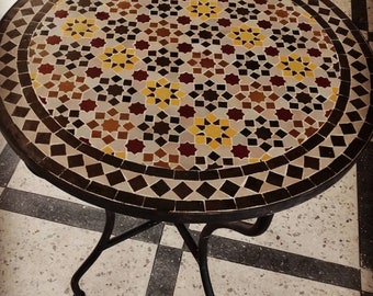 Round coffee table with mosaic tile , Patio Tables tile, moroccan decor, outdoor coffee table , customized mosaic tile table top