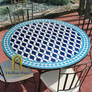 outdoor furniture mosaic tile table - round table top mosaic coffee table - moroccan decor by Helloofez