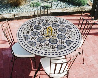 Round table top mosaic coffee table, mosaic outdoor table, tile coffee table, handmade furniture by Helloofez