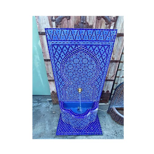 Large outdoor mosaic art water fountain for garden decoration - handmade fountain with mosaic - morocco garden art fountain