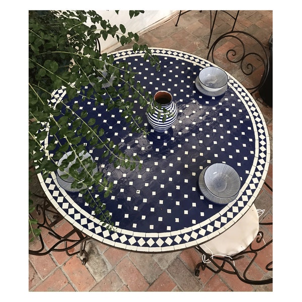 Round tile coffee table - Mosaic table - zellige table top dining table with metal legs - Moroccan furniture for outdoor and indoor use