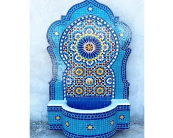 Garden mosaic wall art water fountain - large yard art water fountain - unique garden art decoration - mosaic art garden decor