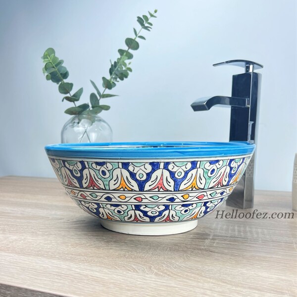 Bathroom vessel sink vanity - Ceramic Countertop wash Basin - Moroccan Style Bath Sink Bowl - Bathroom basin sink + Gift