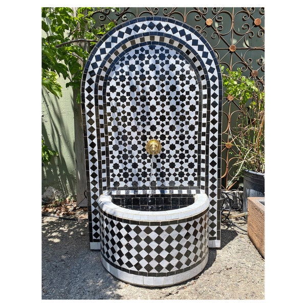 Garden spanish wall tile water fountain - large  outdoor mosaic art fountain -  garden decoration art - gardener gift