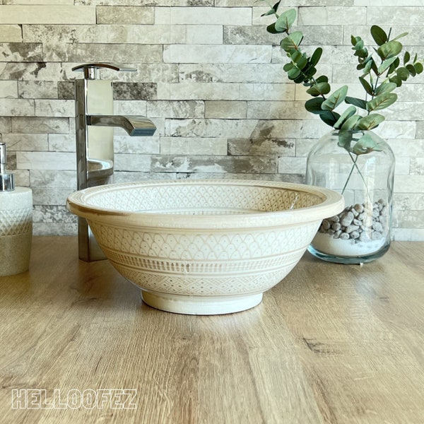 Ceramic basin sink - Moroccan Bathroom vessel Sink Vanity - Ceramic Countertop wash Basin - Bath Sink Bowl + a Special Gift for you