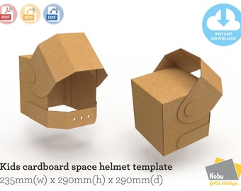 Modello di casco spaziale in cartone per bambini / 235 mm (larghezza) x 290 mm (altezza) x 290 mm (profondità) / Spessore 3 mm / PDF, SVG, DXF / Modello di stampa A4 e A3