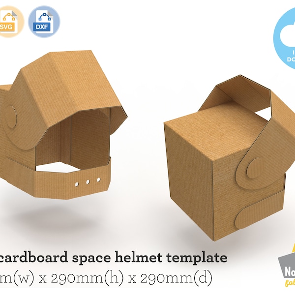 Kids Cardboard Space Helmet Template / 235mm(w) x 290mm(h) x 290mm(d) / 3mm Thicknesses / PDF, SVG, DXF / A4 & A3 Print Out Template